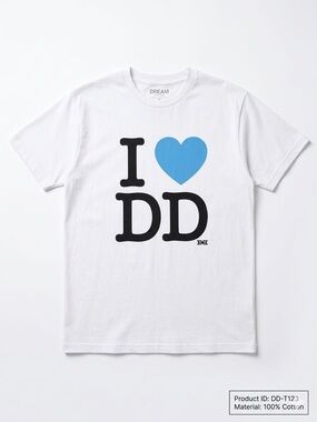 White 'I ♥ DD' Short Sleeve Tee - Blue Heart -Youth Small